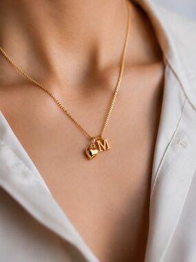 Gold Filled Initial & Heart Necklace – 18” Curb Link Chain
